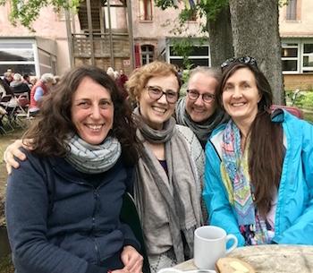 Stacey Martin and Wendy Cook from LYWA with Dechen (Molly) Wiseman and Christina Lundberg. June 2019, Institut Vajra Yogini, France.