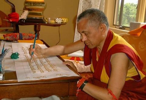 Rinpoche writing Prajnaparamita at Deer Park, USA, 2000. Photo: Ven. Roger Kunsang.