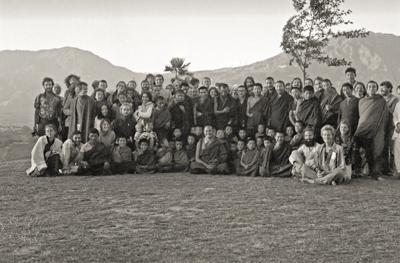 Lama Yeshe, Lama Zopa RInpoche and students at the Third Kopan Meditation Course, Nepal, December 1972. Photo donated by Adele Hulse. 