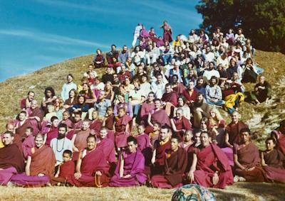 Click to view in our Image Gallery Lama Yeshe and Lama Zopa Rinpoche with students at the Seventh Meditation Course, Kopan Monastery, 1974. Photo: Wendy Finster.