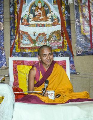 Lama Zopa Rinpoche teaching at the 12th Meditation Course at Kopan Monastery, Nepal, 1979. Photo: Ina Van Delden.