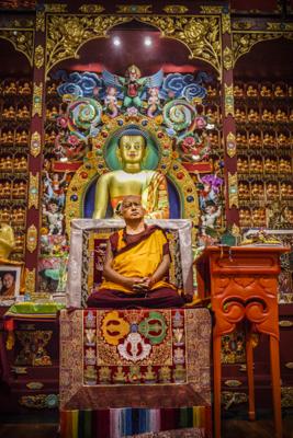 Lama Zopa Rinpoche teaching at Nalanda Institute, France, 2010. Photo: Thubten Kunsang (Henri Lopez).