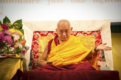 Lama Zopa Rinpoche at the Light of the Path retreat in North Carolina, spring 2014. Photo by Roy Harvey.