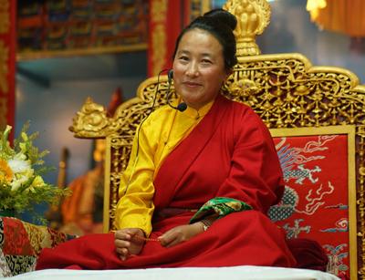 Khadro-la teaching at Root Institute, Bodhgaya, India, January 4, 2020. Photo: Bill Kane.