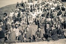 (15887_sl.tif) Lama Yeshe and Lama Zopa Rinpoche in a group photo from the Seventh Meditation Course, Kopan Monastery, Nepal, 1974.