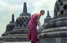 (08021_ng.JPG) Lama Zopa Rinpoche at Borobodur, Java, 1979.