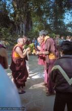 (10242_ng.JPG) Lama Yeshe arriving at Kopan Monastery for final teaching, Nepal, 1983. Photo by Wendy Finster.