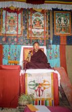 (10252_ng.JPG) Lama Yeshe giving final teaching at Kopan Monastery, Nepal, 1983. Photo by Wendy Finster.