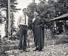 Peter Kedge and Lama Yeshe, Tushita Meditation Center, 1973.    “Tushita was truly a place for retreat, with Ling Rinpoche and Geshe Rabten as neighbors and other geshes engaged in retreats for years at a time living on the property itself."