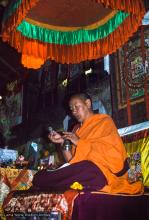 (12754_sl-2.psd) Lama Yeshe teaching and doing puja. Photo from the 8th Meditation Course at Kopan Monastery, Nepal, 1975.