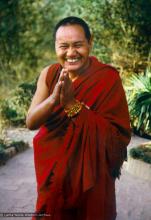 (15130_pr.psd) Lama Yeshe, Kopan Monastery, Nepal, 1981. Photo by Merry Colony, restoration by David Zinn.