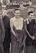 (15201_ng.psd) Anila Ann, Lama Yeshe and Lama Zopa Rinpoche in group photos from the Fourth Meditation Course, Kopan Monastery, Nepal,1973