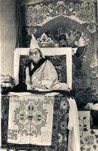 (15541_pr-2.psd) H.H. Dalai Lama giving the Kalachakra empowerment in Bodhgaya, India, 1974. Lama Yeshe and Lama Zopa Rinpoche attended this event with many of their students. Photo donated by Dan Laine, photographer unknown.