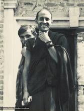 (15842_pr.psd) Nick Ribush (with Harry Luke behind him), Kopan Monastery, Nepal, 1974.