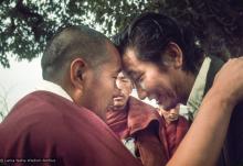 (15900_sl.tif) Lama Yeshe with Jampa Trinley, 1975. Kelsang Puntsog Rinpoche, the son of Lama Yeshe's old friend Jampa Trinley, was later recognized to be the reincarnation of Geshe Ngawang Gendun, one of Lama's teachers. In January 1975 he was enthroned at Kopan Monastery, Nepal, after which he became known to all as Yangsi Rinpoche.