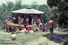 (15908_ng.tif) The kitchen/dining area at Chenrezig Institute, 1975. From the collection of images of Lama Yeshe, Lama Zopa Rinpoche and the Sangha during a month-long course at Chenrezig Institute, Australia.