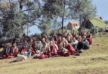 (16705_ng.psd) Group photo at Chenrezig Institute, Australia, 1976. Included in the photo are Charlie Topp, Tony Duff, Jhampa Zangpo (Mark Shaneman), Garrey Foulkes, and Adele Hulse.