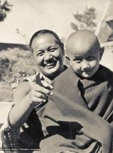 (16774_pr.psd) Lama Yeshe with Yangsi Rinpoche, 1976. Kelsang Puntsog Rinpoche, the son of Lama Yeshe's old friend Jampa Trinley, was later recognized to be the reincarnation of Geshe Ngawang Gendun, one of Lama's teachers. In January 1975 he was enthroned at Kopan Monastery, Nepal, after which occasion he became known to all as Yangsi Rinpoche.