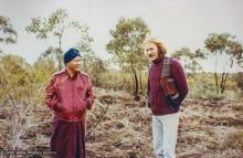 (22028_pr-3.psd) Lama Yeshe with Garrey Foulkes on the land for Atisha Centre, Bendigo, Australia, 1981.