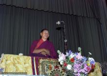 (22161_ng.tif) Lama Yeshe teaching at Malvern Town Hall, Australia, 1979.