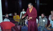 (23306_ng-3.tif) Lama Yeshe and Lama Zopa Rinpoche with students at the San Francisco International Airport