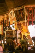 (24376_sl-3.TIF) Lama Zopa Rinpoche teaching during the fifth Meditation Course, Kopan Monastery, 1973. Jeff Nye (photographer)