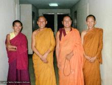 (24791_ng-3.TIF) Lama Zopa Rinpoche, Geshe Tengye, Lama Yeshe, unknown monk, Bangkok, 1975. Nick Ribush (donor)