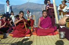 (25316_ng.TIF) Lama Yeshe and Geshe Losang Tsultrim at O Sel Ling. In September of 1982, H.H. Dalai Lama visited this retreat center that the lamas had just set up in Bubion, a small town near the Alpujarra mountains near Granada, Spain. At the end of His Holiness teaching he named the center O Sel Ling. Photo by Pablo Giralt de Arquer.