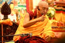 Lama Zopa Rinpoche teaching in Singapore, February 2010. Photo: Seow Kheng.