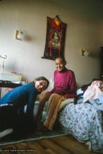 (35647_sl.tif) Lama with Shirley Begley, one of his nurses, in a photo taken shortly before his death, California, 1984. Photo by Lama Zopa Rinpoche.