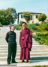 (35722_pr-3.psd) Lama Zopa Rinpoche with priest (possibly Padre Yentli), Eupilio, Italy, 1975. Courtesy Collection of Istituto Lama Tzong Khapa.