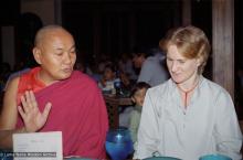 (38159_ng-3.psd) Lama Yeshe and Margaret Castles, Hotel Oberoi,  India, 1983.