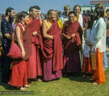 (39284_ng-3.TIF) The Lama Yeshe and Lama Zopa Rinpoche arriving at Maroochydore airport, Queensland, Australia, 1974. Wendy Hobbs (photographer)