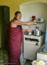 (39323_ng-3.tif) Lama Yeshe cooking at Manjushri Institute, 1979.