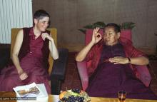 (39402_ng-3.tif) TY (Thubten Yeshe - Augusta Alexander) and Lama Yeshe  at Manjushri Institute, England, 1982.