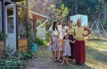 (39446_ud-3.psd) Tom and Kathy Vichta with their daughter Rhianon, Yeshe Khadro (Marie Obst) and Lama Yeshe, Mooloolah, Australia, 1981.