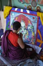 (20_57.JPG) Jampa Chökyi painting Tara Cittamani thangka, Tushita Retreat Centre, Dharamsala, India, 1982.