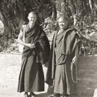 (08623_ng-2.psd) Lama Yeshe and Marcel Bertels at Kopan Monastery, Nepal, 1974.