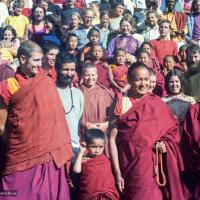 (15857_ng.tif) Lama Yeshe and Lama Zopa Rinpoche in a group photo from the Seventh Meditation Course, Kopan Monastery, Nepal, 1974.