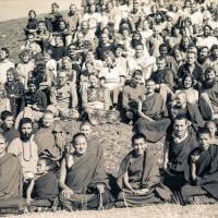 (15887_sl.tif) Lama Yeshe and Lama Zopa Rinpoche in a group photo from the Seventh Meditation Course, Kopan Monastery, Nepal, 1974.