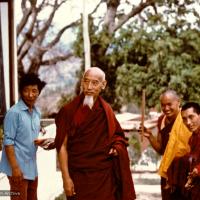 (00617_ud-2.psd) In April of 1974, H. H. Zong Rinpoche, a senior lama and teacher for Lama Yeshe, visited Kopan Monastery, Nepal, in time to give teachings during the last week of the Sixth Meditation Course. Photo includes Lama Yeshe and Lama Zopa Rinpoche.