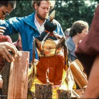 Click to view in our Image Gallery (00645_ud.jpg) Lama Yeshe's body is placed in the cremation stupa. Cremation of Lama Yeshe at Vajrapani Institute, California in March of 1984. Photo includes Jack Morison. Photo by Ricardo de Aratanha.