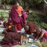 (03591_ng-3.JPG) Art class with Lama Yeshe and the Mount Everest Center students, Kopan Monastery, Nepal, 1981.  Jan-Paul Kool (photographer)