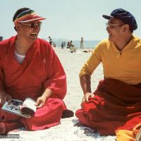 (07063_pr-3.JPG) Lama Yeshe at the beach with Geshe Lobsang Gyatso, California,1983. Åge  Delbanco (photographer)