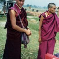 (07637_pr.JPG) Nick Ribush and Lama Zopa Rinpoche, Bhadrapur, East Nepal, February 22, 1975. Photo by Lama Yeshe.