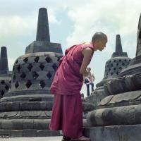 (08021_ng.JPG) Lama Zopa Rinpoche at Borobodur, Java, 1979.