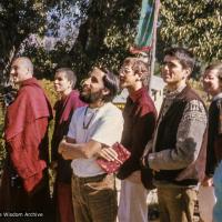 (09398_sl-3.psd) Chuck Thomas, Tim McNeill and others at enthronement of Yangsi Rinpoche, 1975.