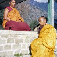 (09456_sl-2.psd) Geshe Rabten and Lama Yeshe after the first ordination of a group of western students, Dharamsala, India, 1970.