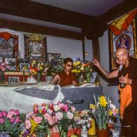 Click to view in our Image Gallery (09960_sl.JPG) Zong Rinpoche during a cycle of pujas that were done for Lama Yeshe before the formal cremation, Vajrapani Institute, California, 1984. Photo by Ricardo de Aratanha.