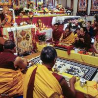 Click to view in our Image Gallery (09961_sl.JPG) A cycle of pujas were done for Lama Yeshe before the formal cremation, Vajrapani Institute, California, 1984. Photo by Ricardo de Aratanha.